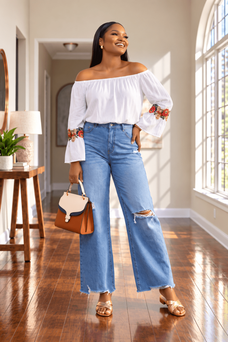 Avery Distressed Wide-Leg Jeans - Zuri Boutique