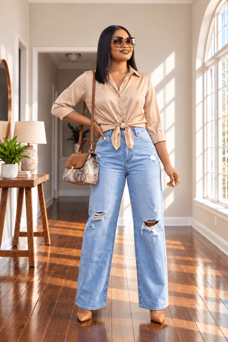 Avery Distressed Wide-Leg Jeans - Zuri Boutique