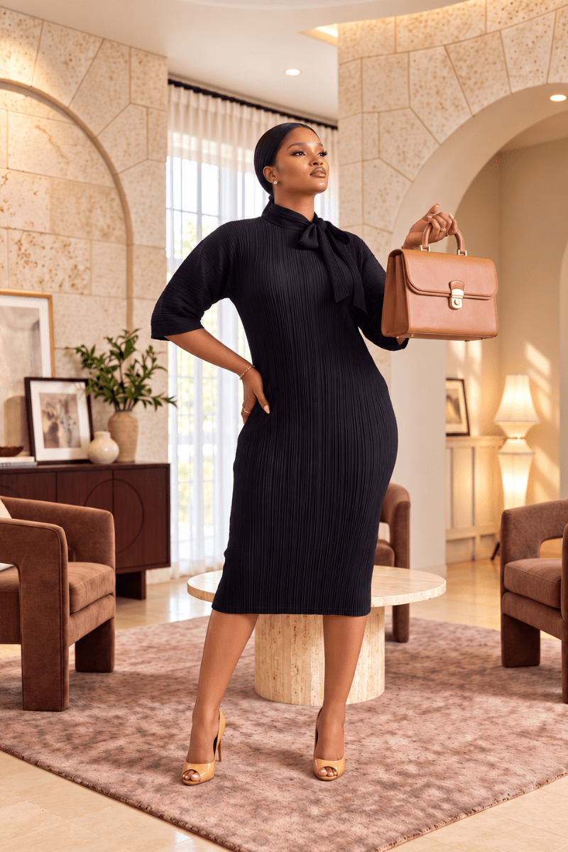 Effortless Pleated Tie-Neck Midi - Zuri Boutique