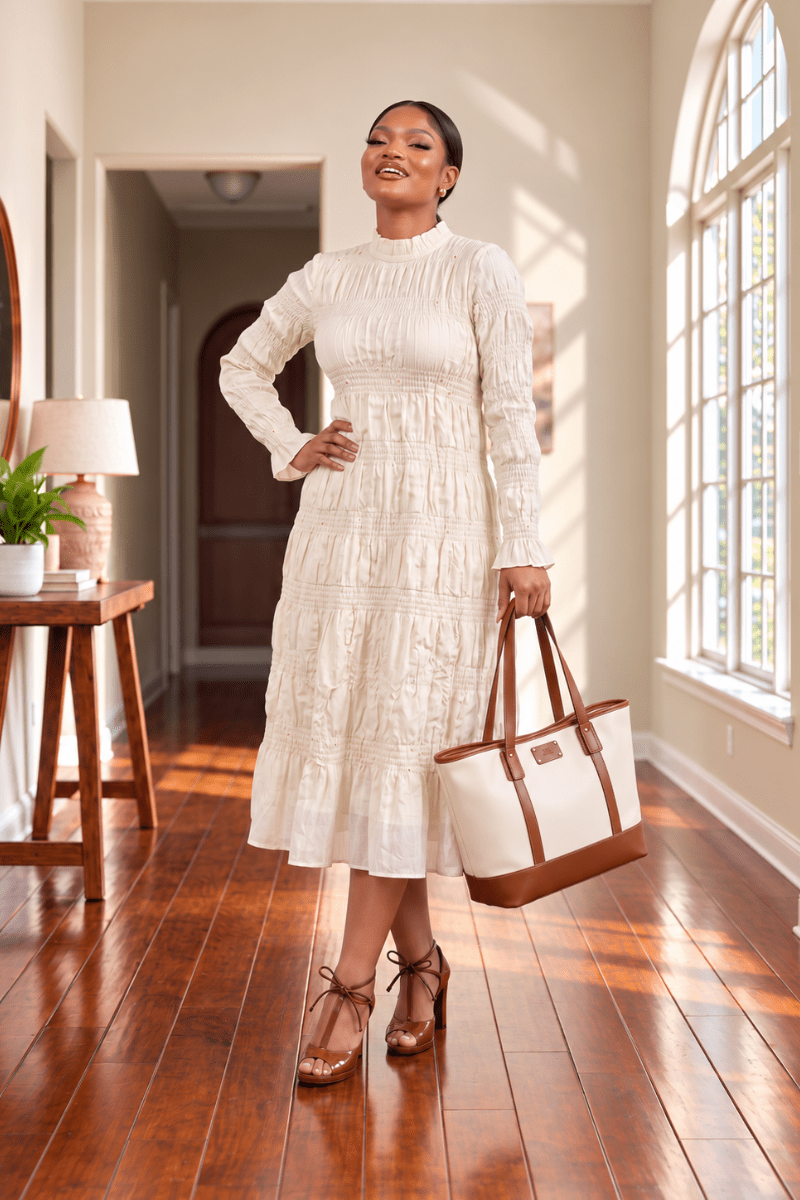 Ophelia Pearl-Tiered Midi Dress - Zuri Boutique
