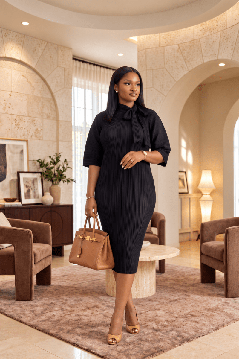 Effortless Pleated Tie-Neck Midi - Zuri Boutique