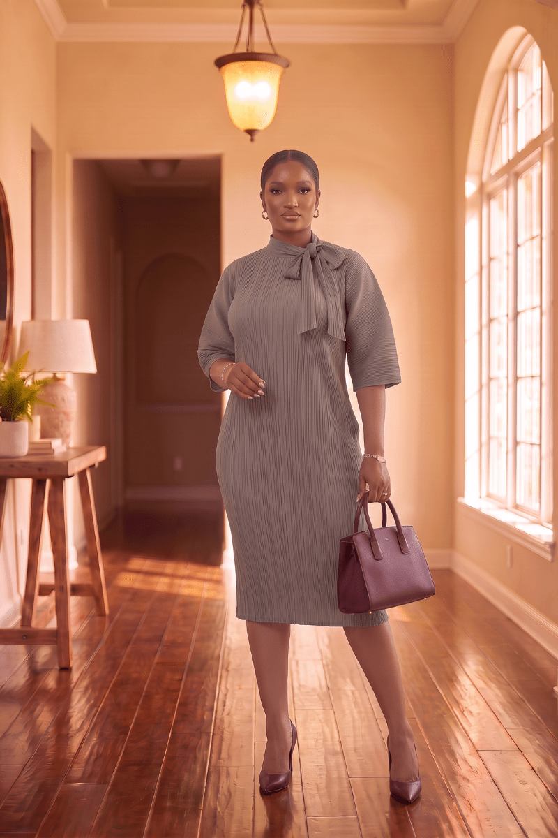 Effortless Pleated Tie-Neck Midi - Zuri Boutique