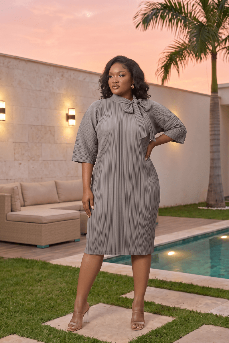 Effortless Pleated Tie-Neck Midi - Zuri Boutique