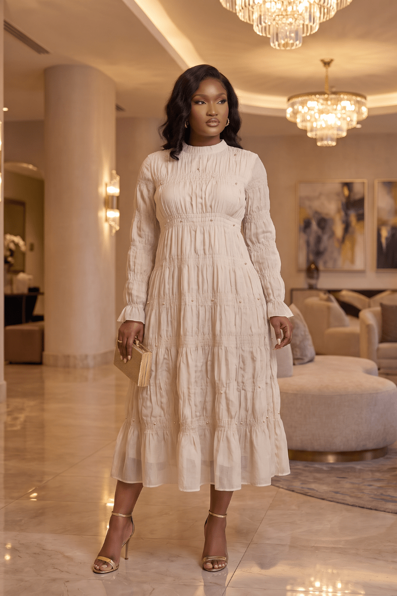 Ophelia Pearl-Tiered Midi Dress - Zuri Boutique