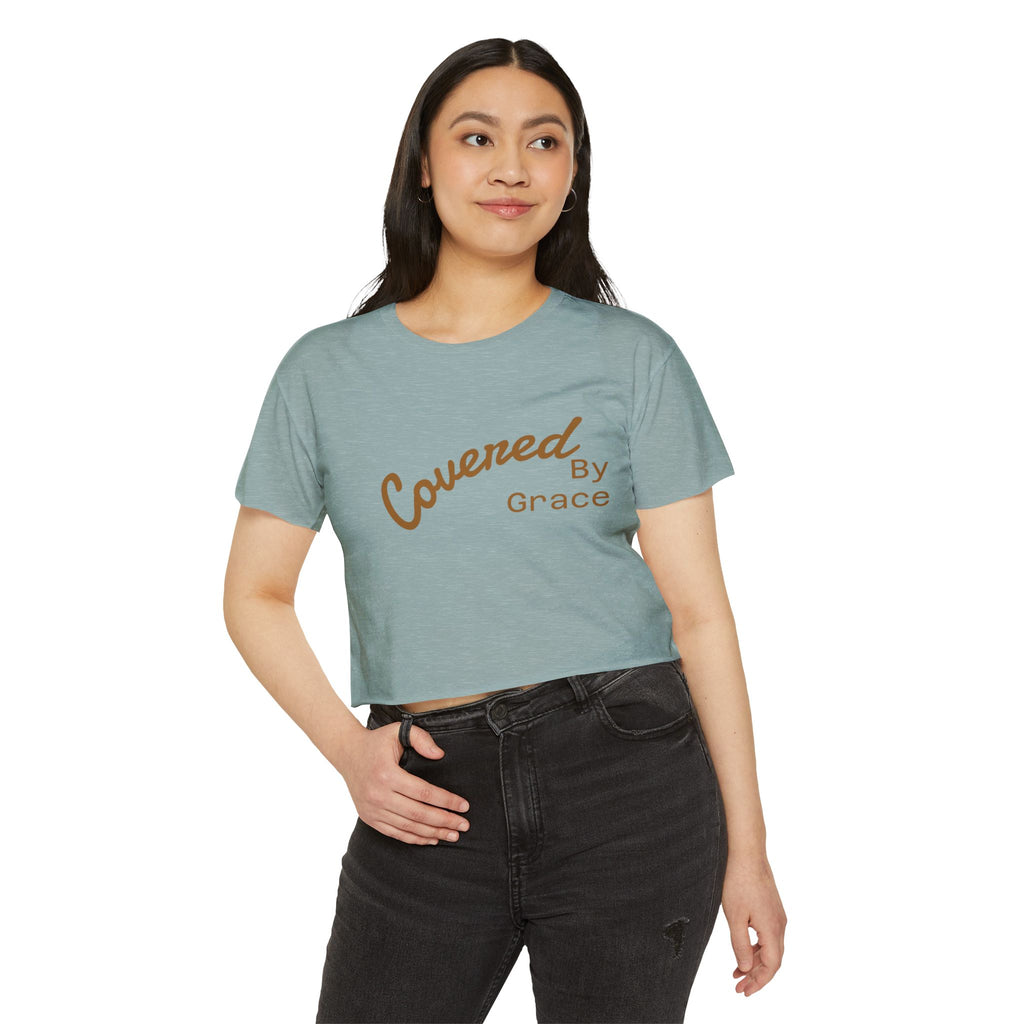 Covered By Grace Crop Top | Faith Christian Script Tee