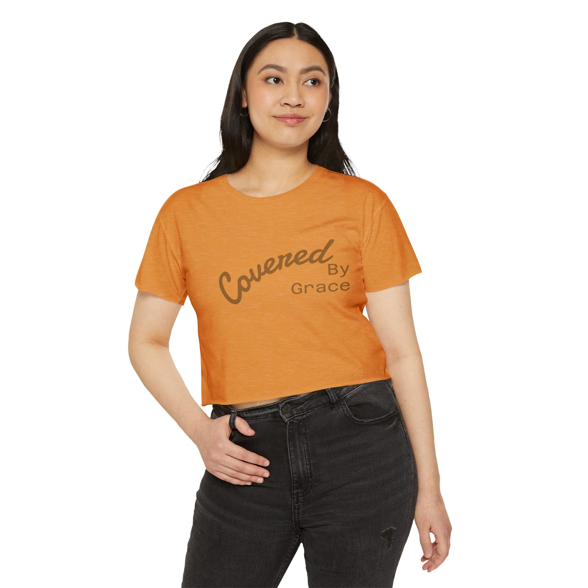 Covered By Grace Crop Top | Faith Christian Script Tee