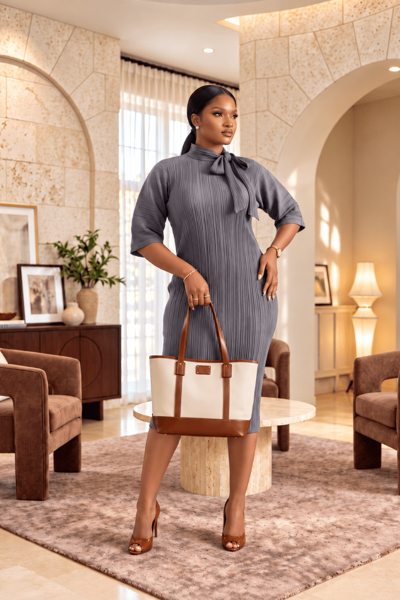 Effortless Pleated Tie-Neck Midi - Zuri Boutique