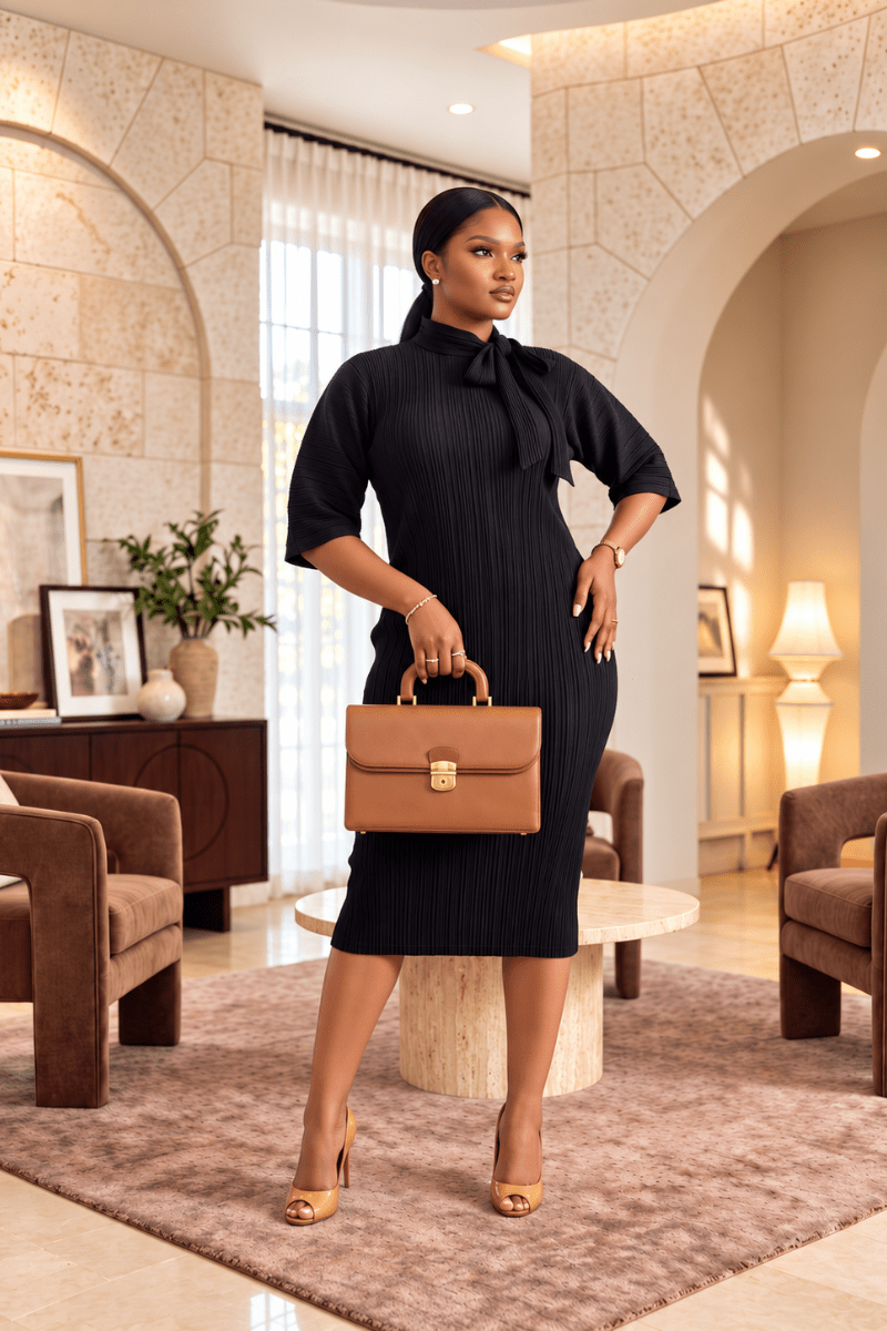 Effortless Pleated Tie-Neck Midi - Zuri Boutique