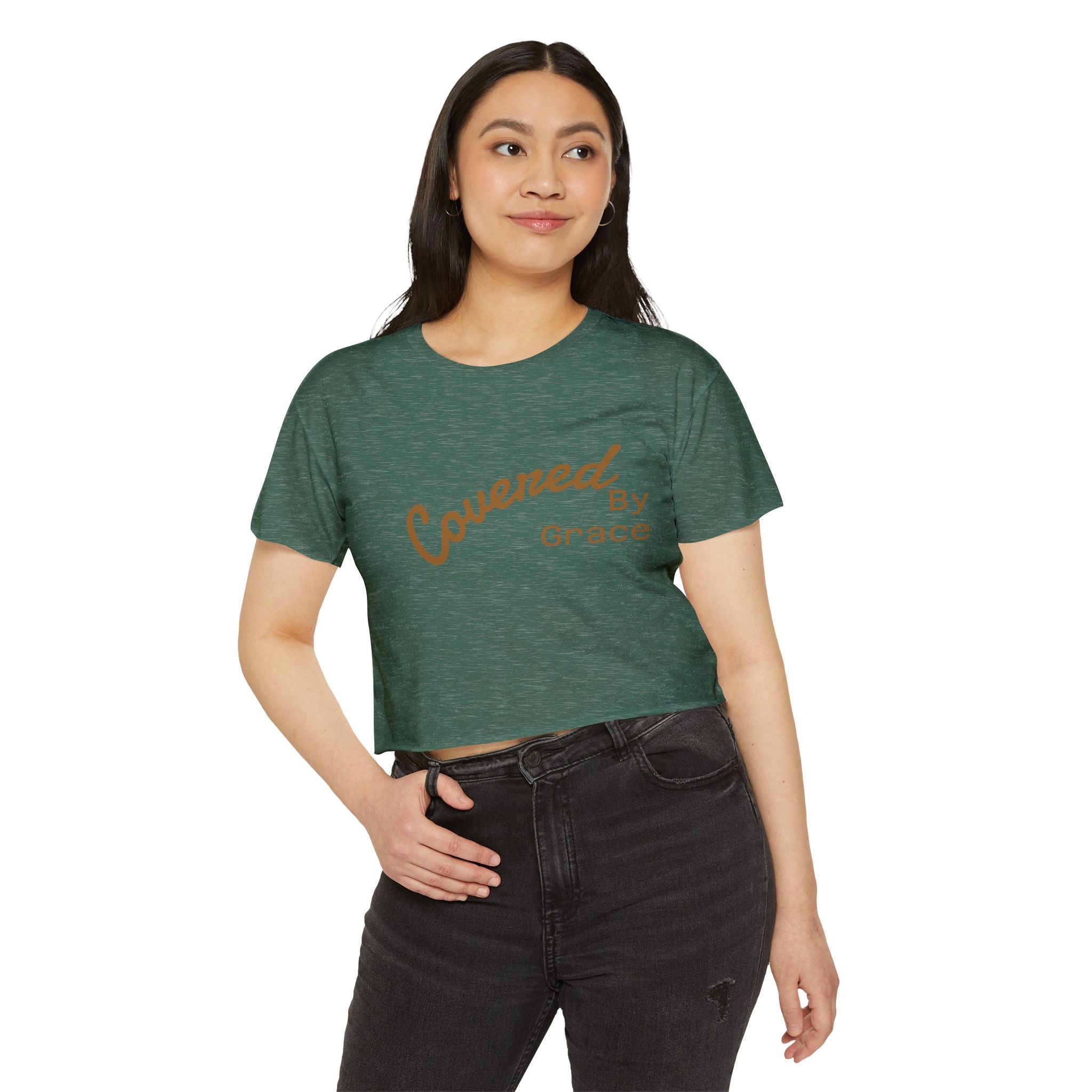 Covered By Grace Crop Top | Faith Christian Script Tee