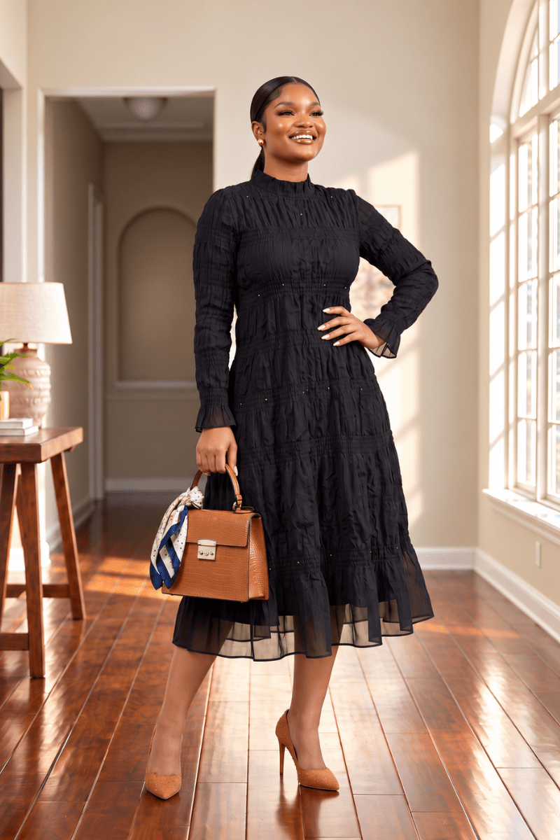 Ophelia Pearl-Tiered Midi Dress - Zuri Boutique