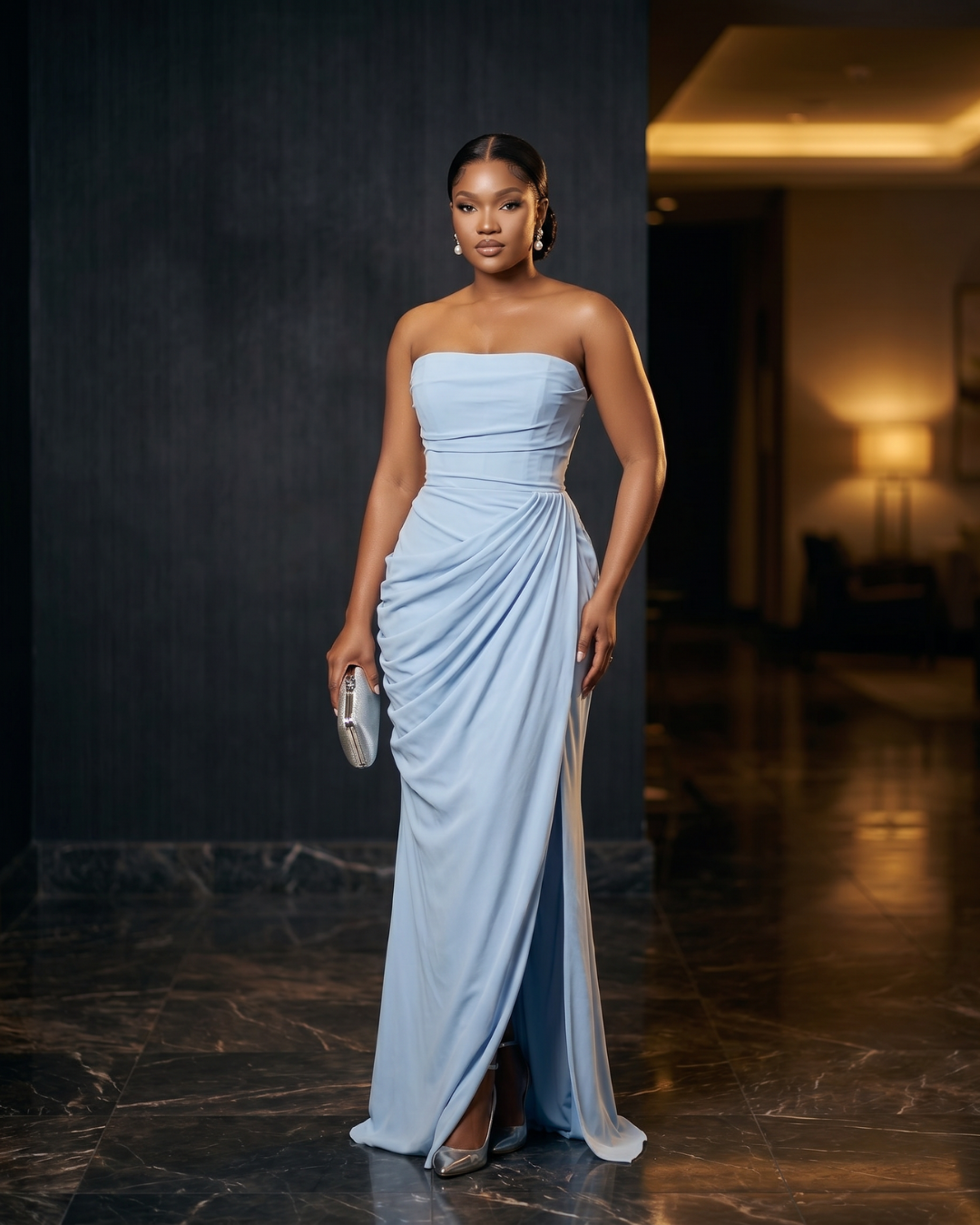 The Viviana Ruched Draped Maxi Dress with Slit