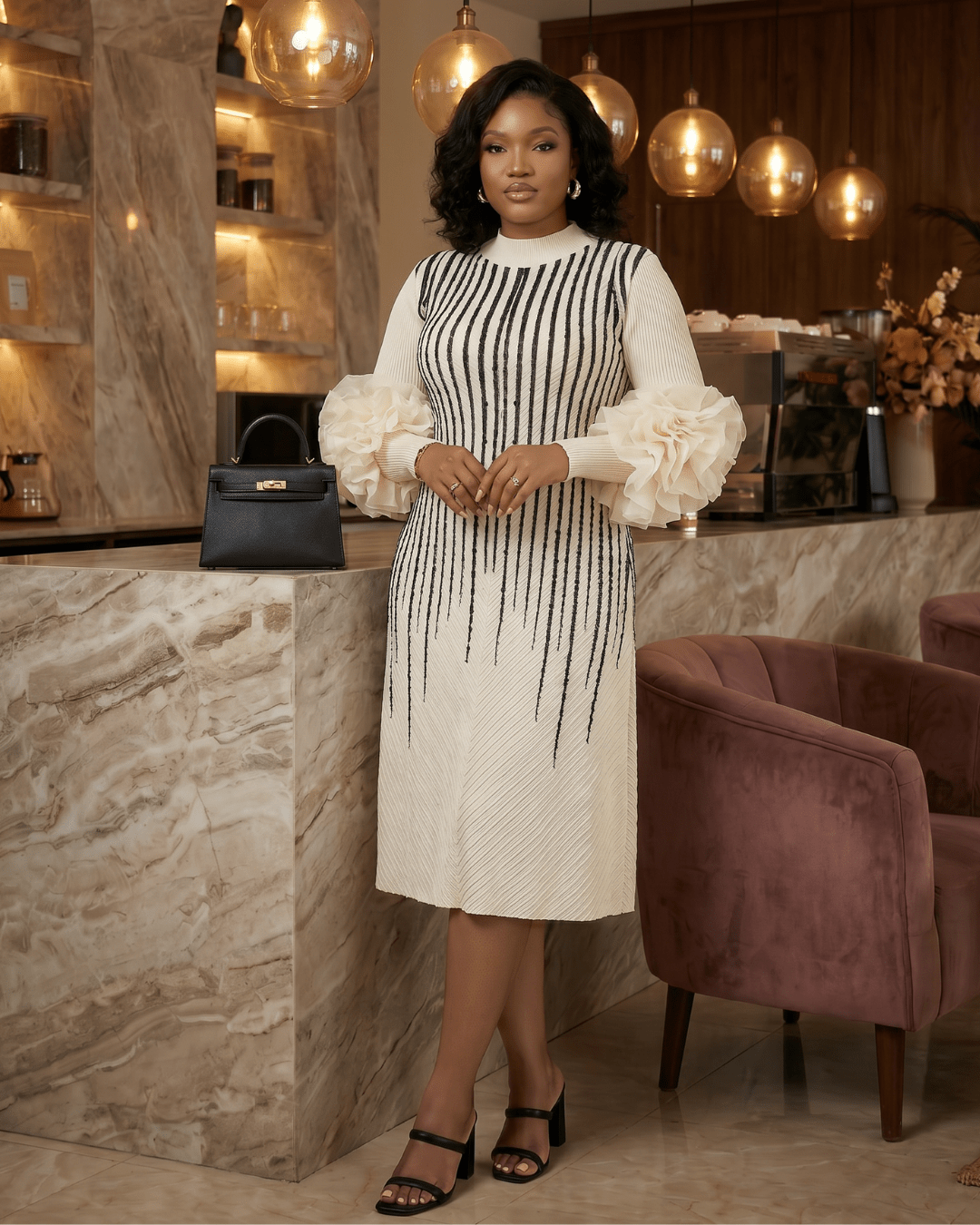 The Amara Grace Ruffle Sleeve Dress - Casual Elegance with a Luxurious Touch - Zuri Boutique
