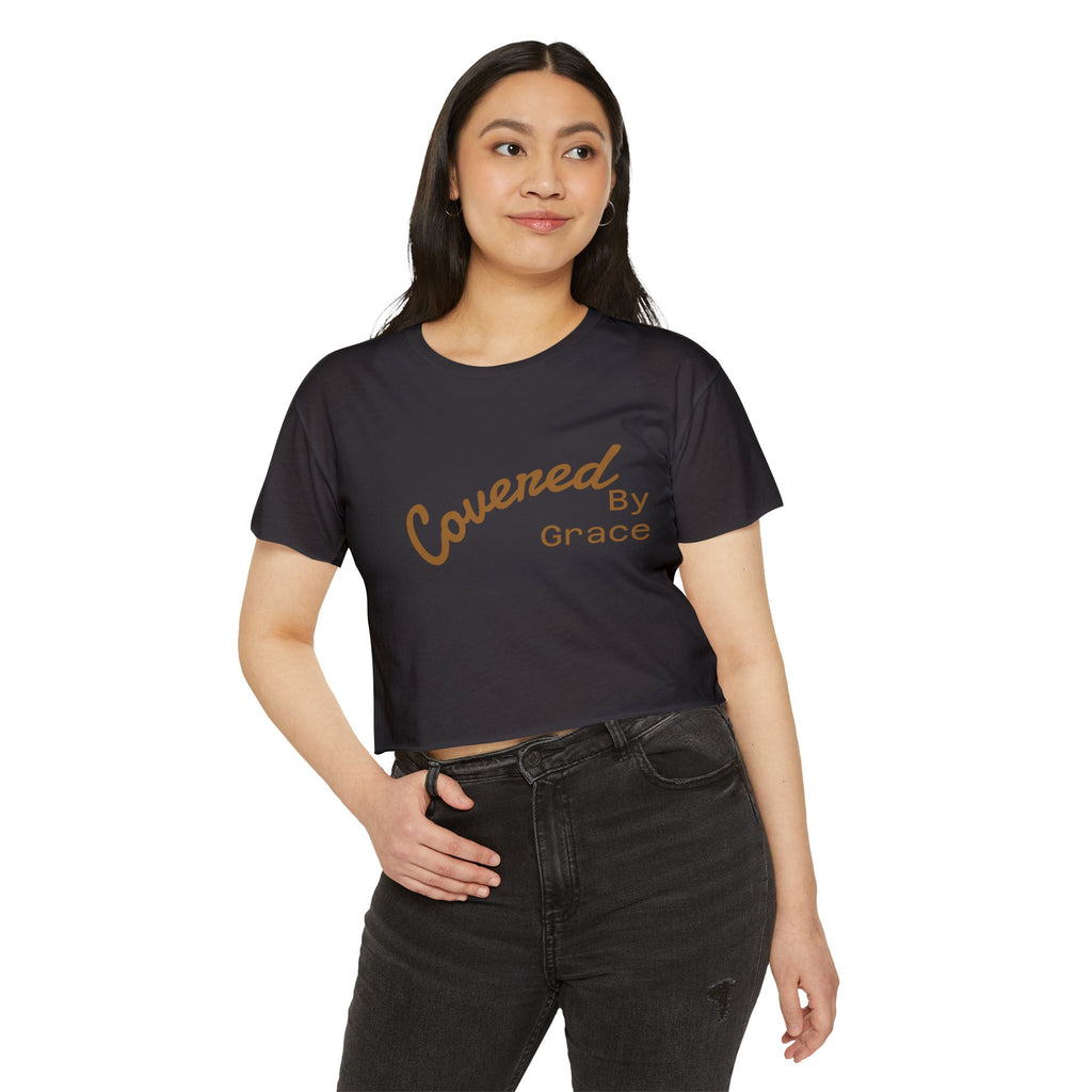 Covered By Grace Crop Top | Faith Christian Script Tee