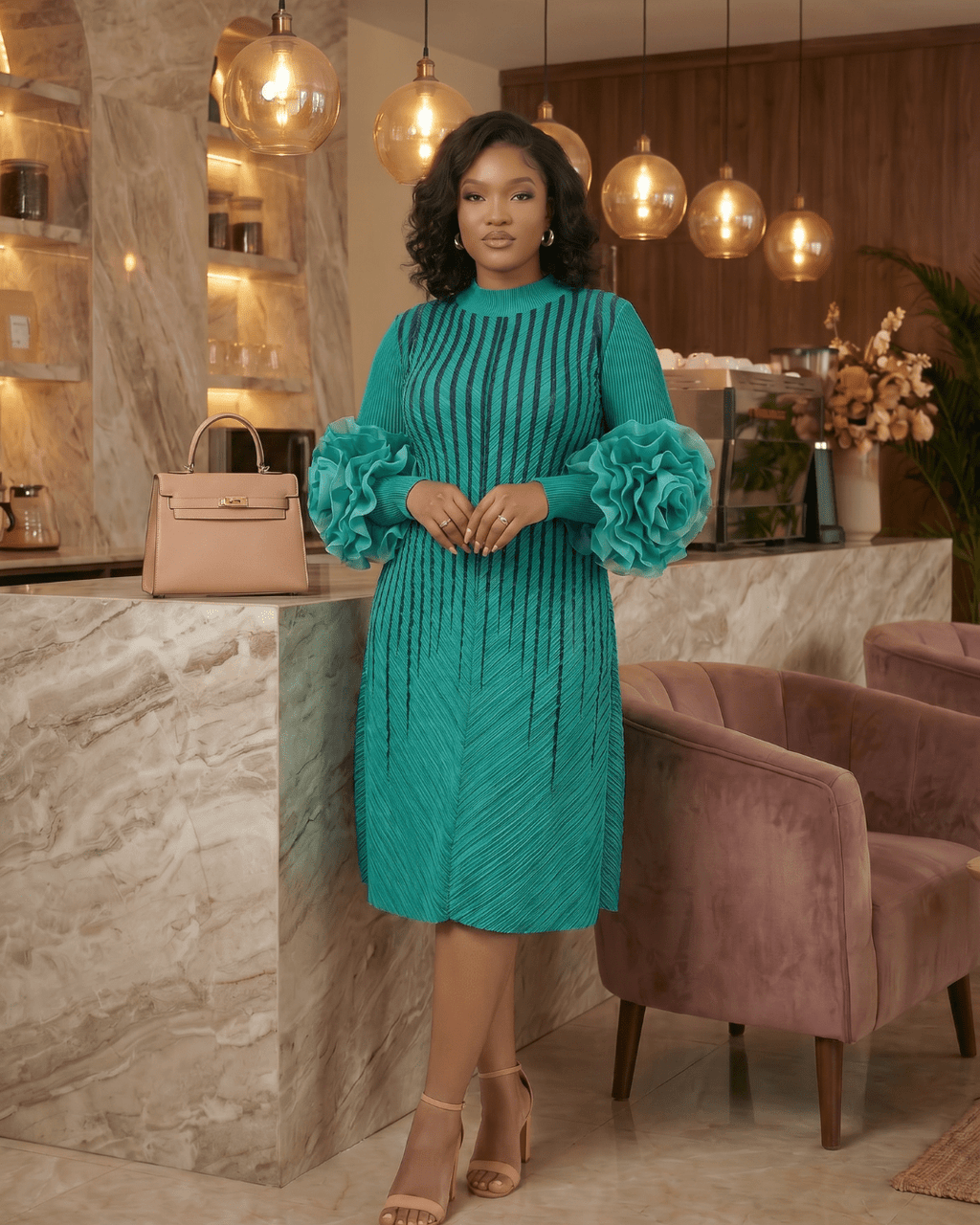 The Amara Grace Ruffle Sleeve Dress - Casual Elegance with a Luxurious Touch - Zuri Boutique