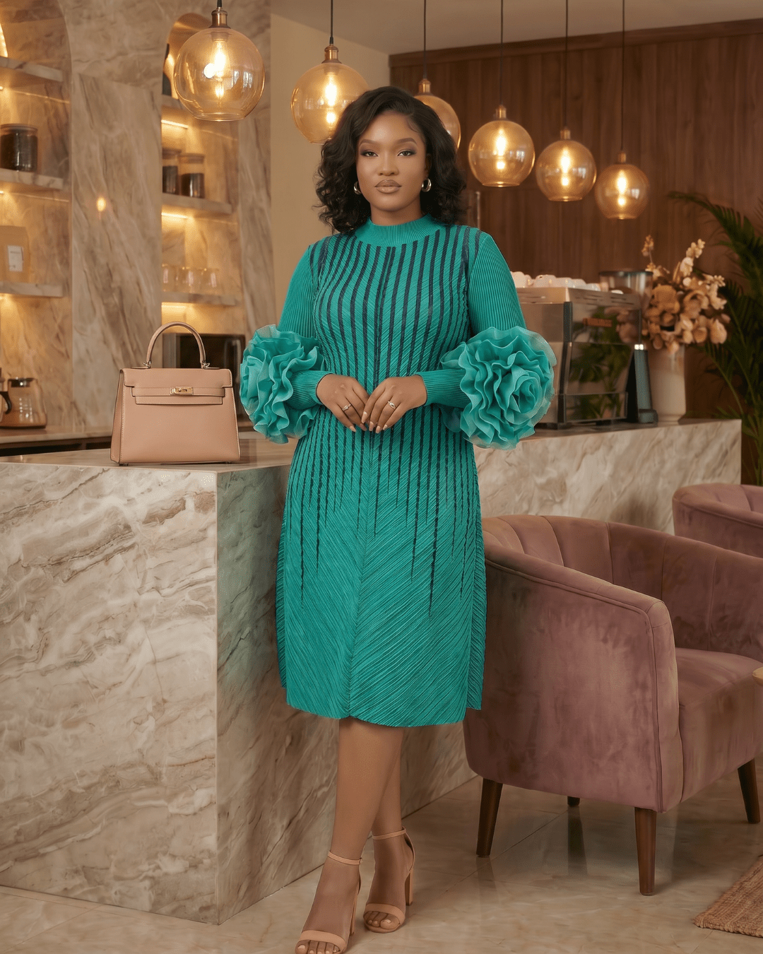 The Amara Grace Ruffle Sleeve Dress - Casual Elegance with a Luxurious Touch - Zuri Boutique