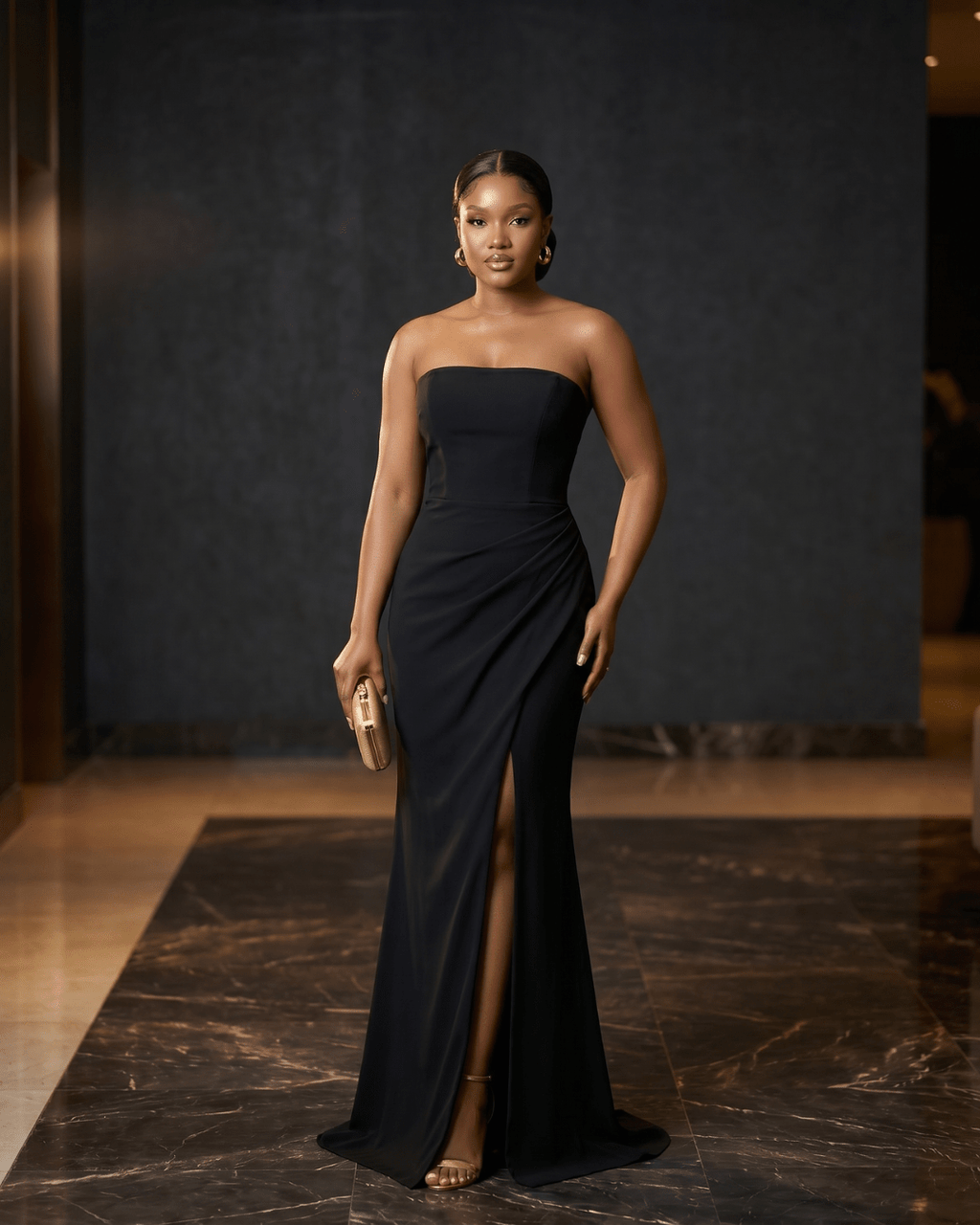 The Viviana Ruched Draped Maxi Dress with Slit - Zuri Boutique