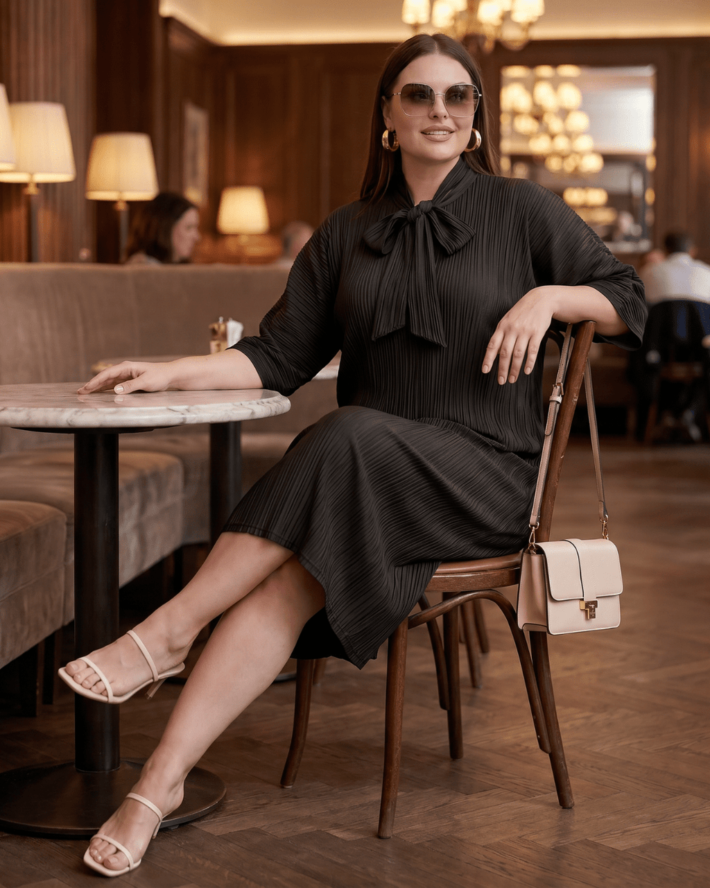 Effortless Pleated Tie - Neck Midi Dress | Wrinkle - Free Modest Dress | Zuri - Zuri Boutique