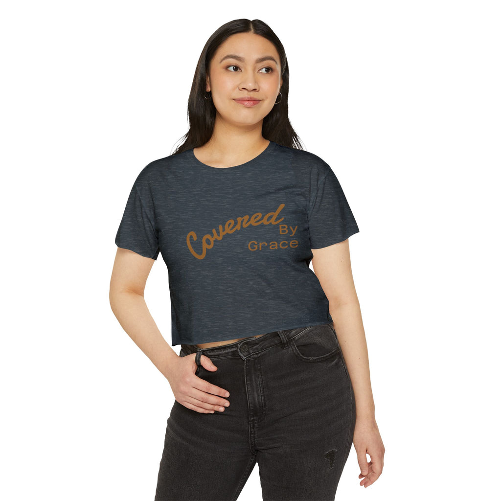 Covered By Grace Crop Top | Faith Christian Script Tee