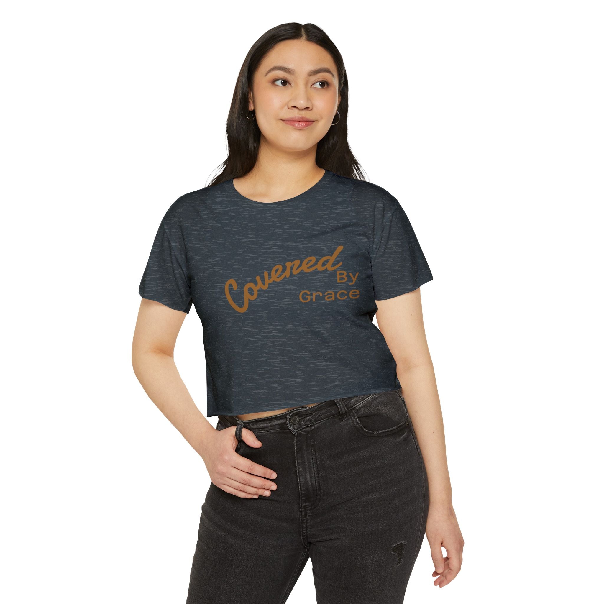 Covered By Grace Crop Top | Faith Christian Script Tee