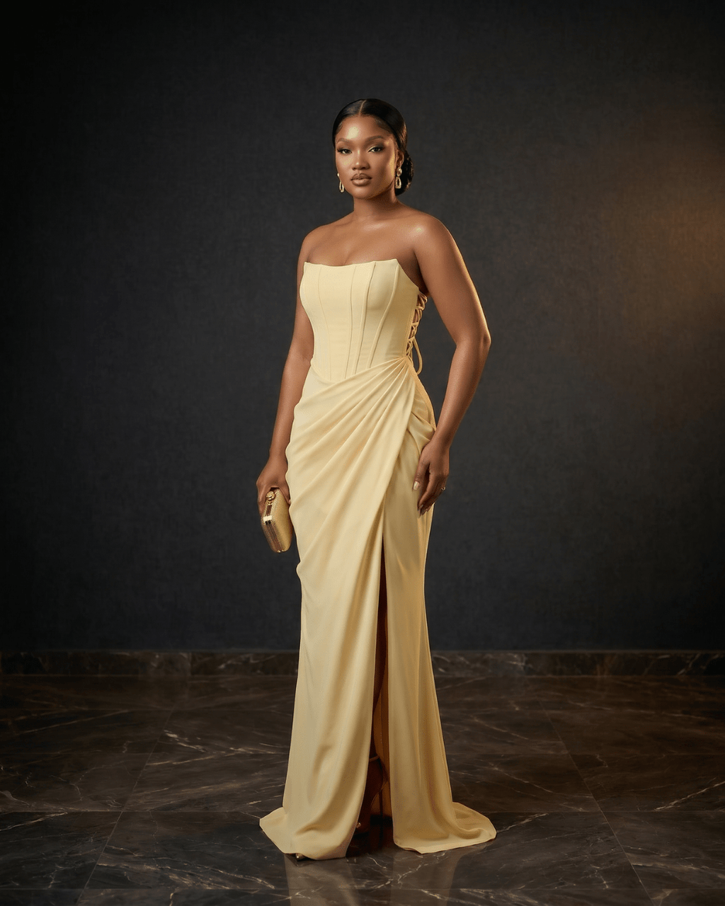The Viviana Ruched Draped Maxi Dress with Slit - Zuri Boutique