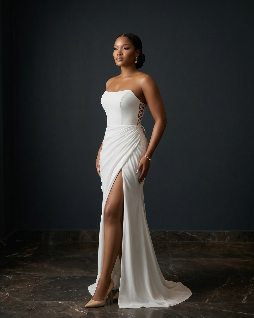 The Viviana Ruched Draped Maxi Dress with Slit