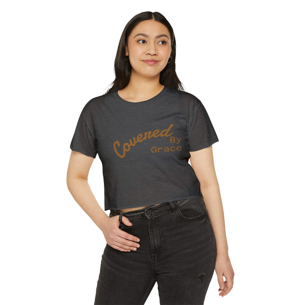 Covered By Grace Crop Top | Faith Christian Script Tee