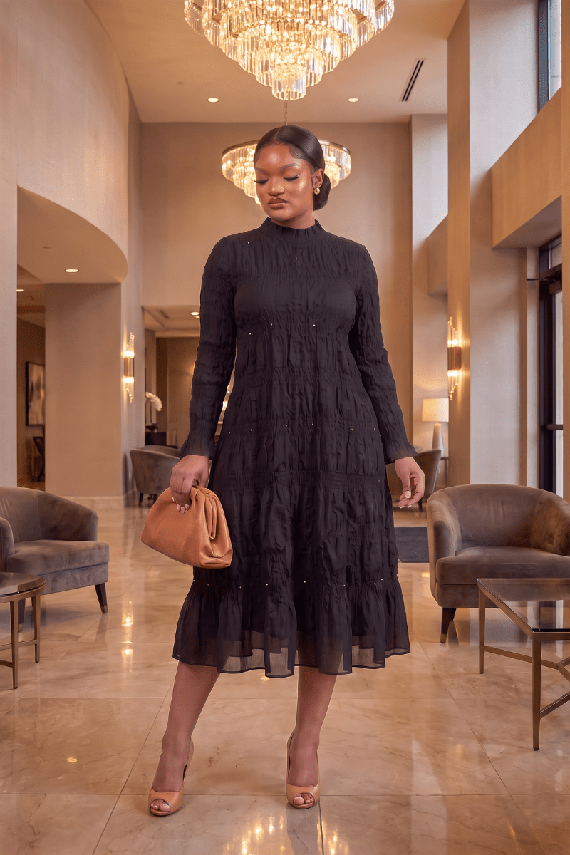Ophelia Pearl-Tiered Midi Dress - Zuri Boutique
