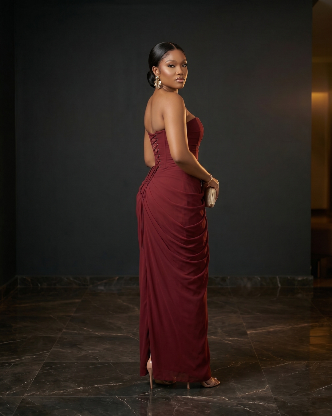 The Viviana Ruched Draped Maxi Dress with Slit
