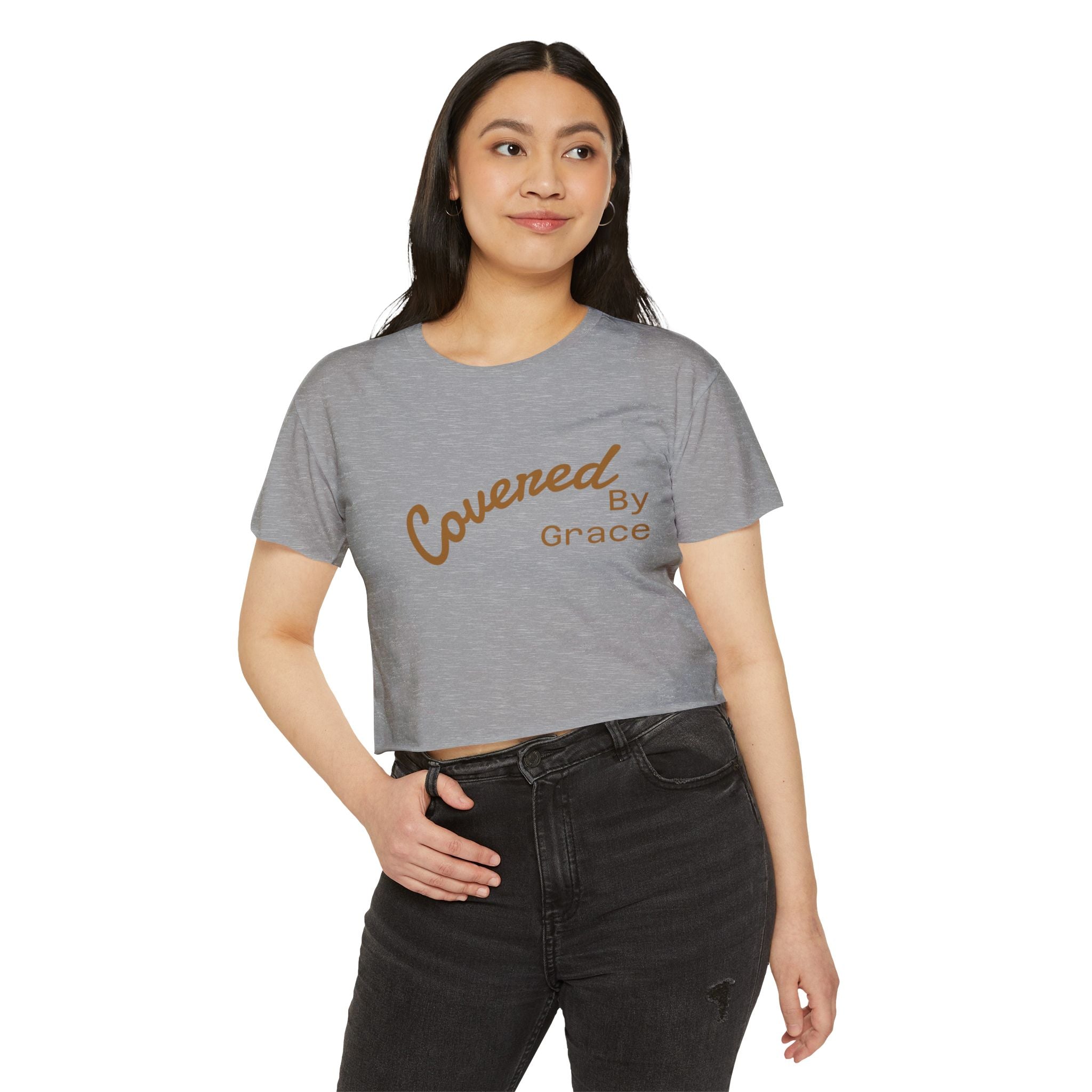 Covered By Grace Crop Top | Faith Christian Script Tee