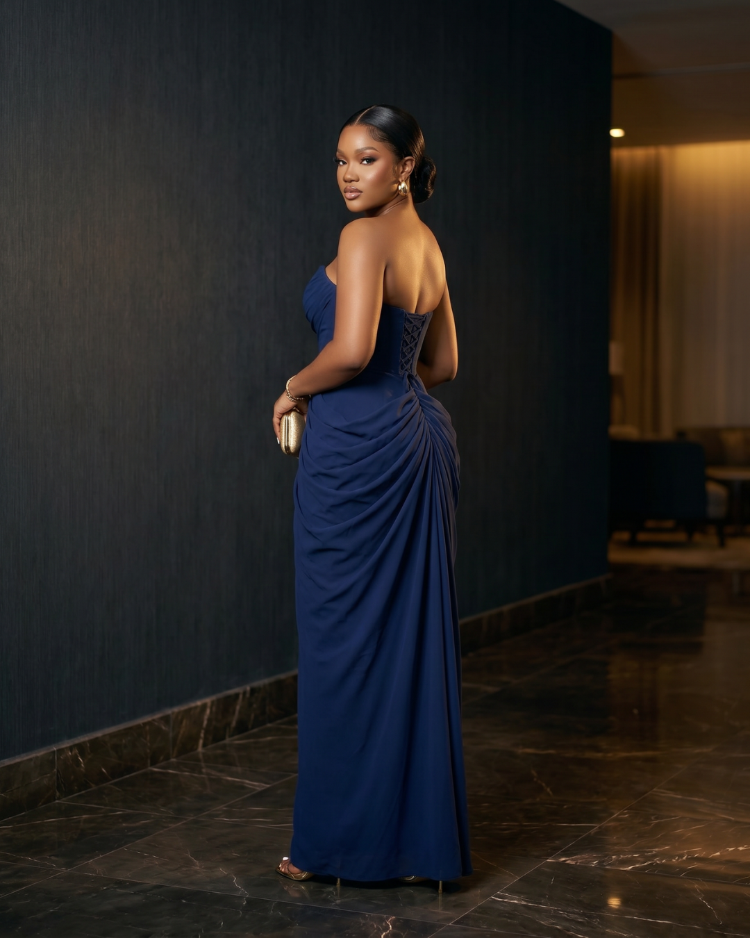 The Viviana Ruched Draped Maxi Dress with Slit