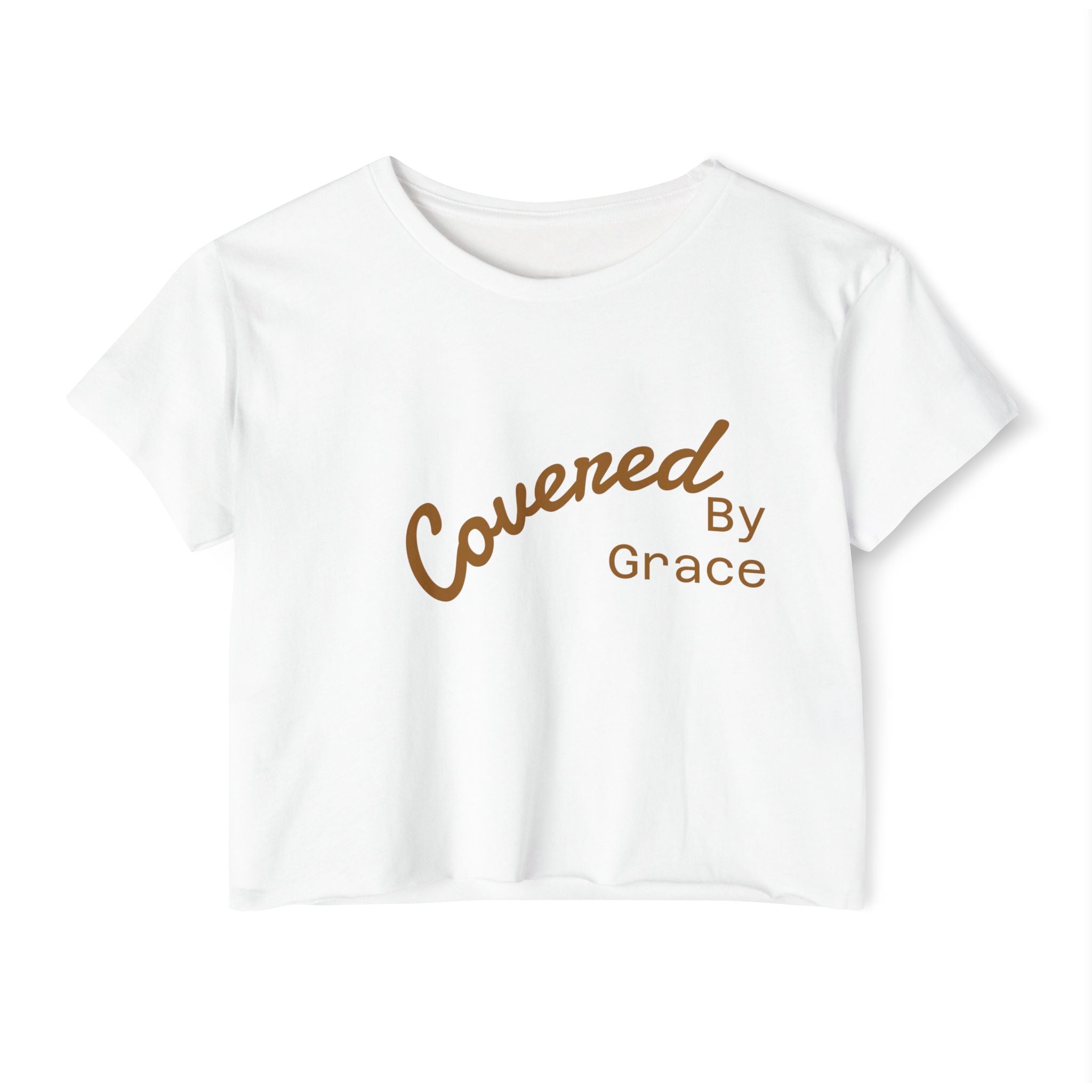 Covered By Grace Crop Top | Faith Christian Script Tee