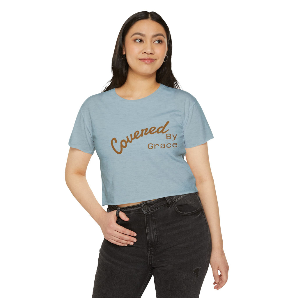 Covered By Grace Crop Top | Faith Christian Script Tee