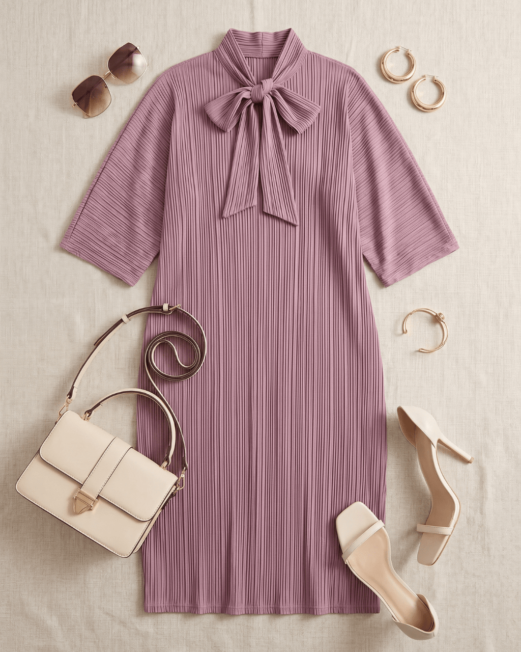 Effortless Pleated Tie - Neck Midi Dress | Wrinkle - Free Modest Dress | Zuri - Zuri Boutique