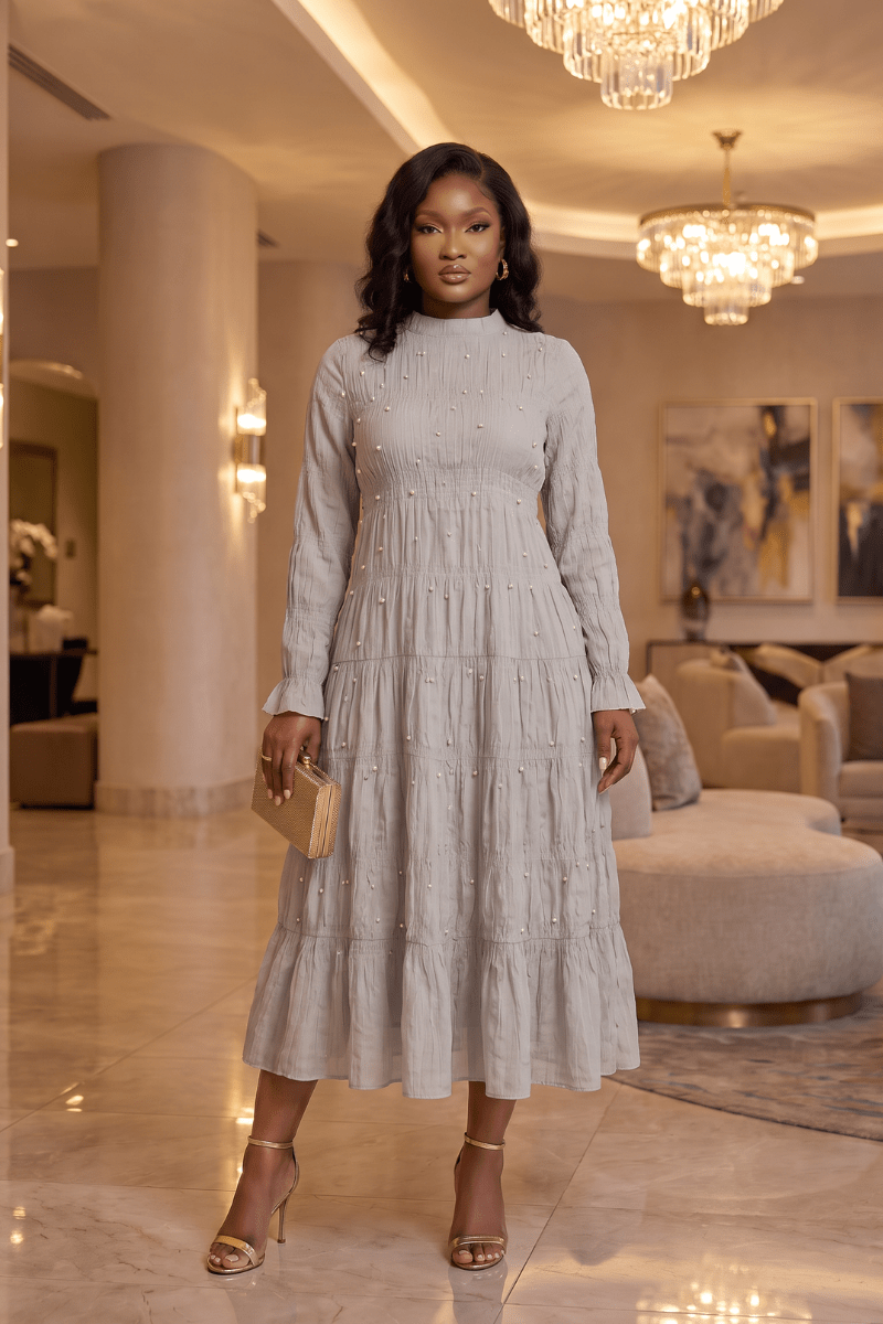 Ophelia Pearl-Tiered Midi Dress - Zuri Boutique