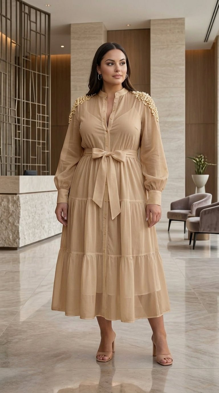 Pearl Beaded Midi Dress | Elegant Formal Dress for Women | Zuri Boutique - Zuri Boutique