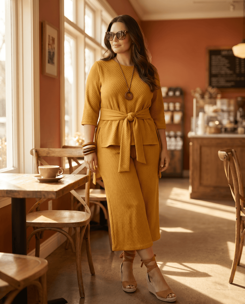 Mustard Knit Tunic & Wide - Leg Pant Set | Elegant Two - Piece Outfit | Zuri - Zuri Boutique