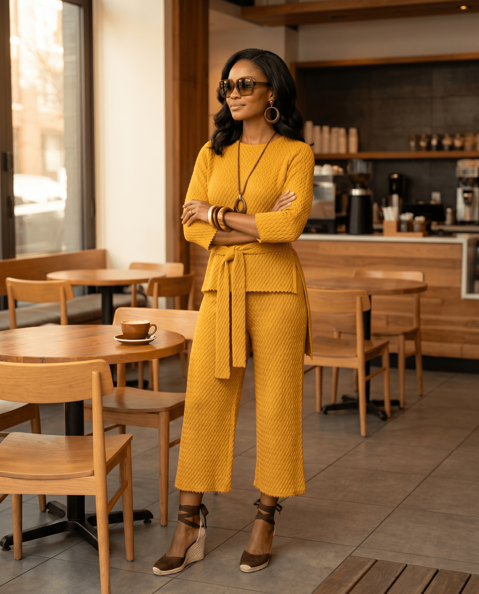 Mustard Knit Tunic & Wide - Leg Pant Set | Elegant Two - Piece Outfit | Zuri - Zuri Boutique