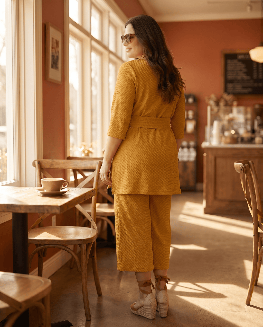 Mustard Knit Tunic & Wide - Leg Pant Set | Elegant Two - Piece Outfit | Zuri - Zuri Boutique