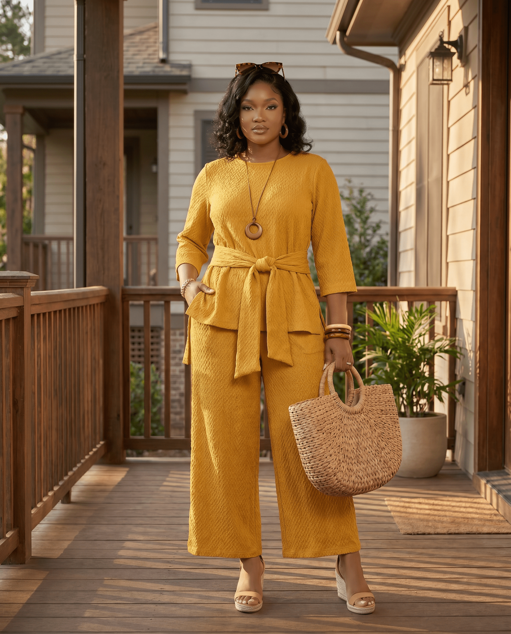 Mustard Knit Tunic & Wide-Leg Pant Set | Elegant Two-Piece Outfit | Zuri - Zuri Boutique