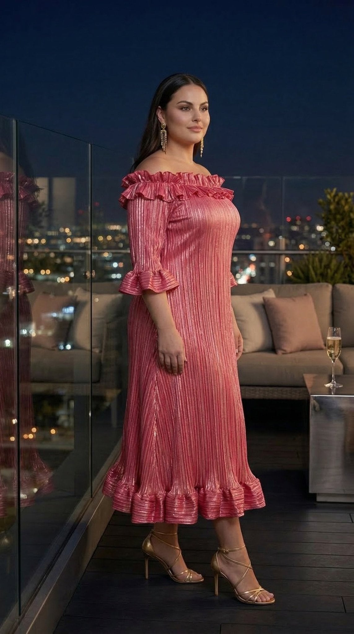 Glimmer Pleated Midi Dress | Off - Shoulder Formal Dress for Women | Zuri Boutique - Zuri Boutique