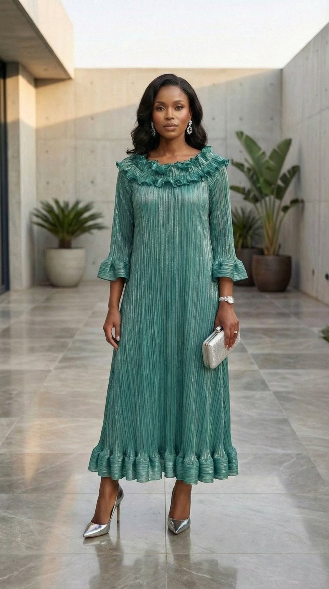 Glimmer Pleated Midi Dress | Off - Shoulder Formal Dress for Women | Zuri Boutique - Zuri Boutique