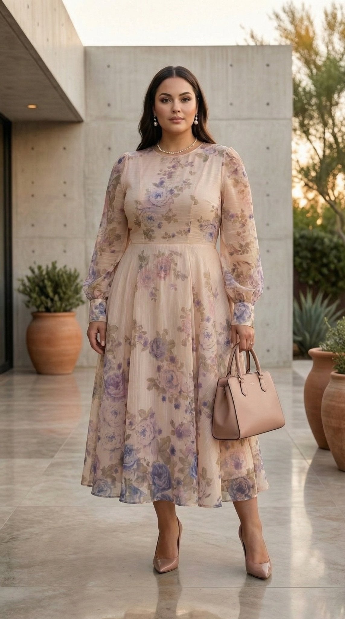 Floral Midi Dress | Lavender Romantic Modest Dress for Women | Zuri Boutique - Zuri Boutique