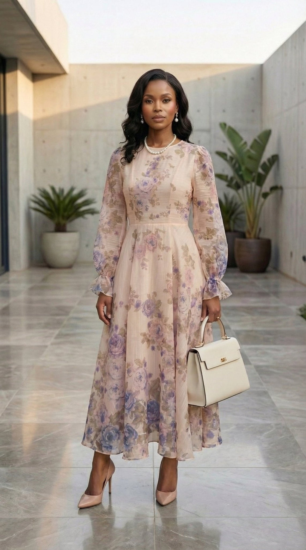 Floral Midi Dress | Lavender Romantic Modest Dress for Women | Zuri Boutique - Zuri Boutique