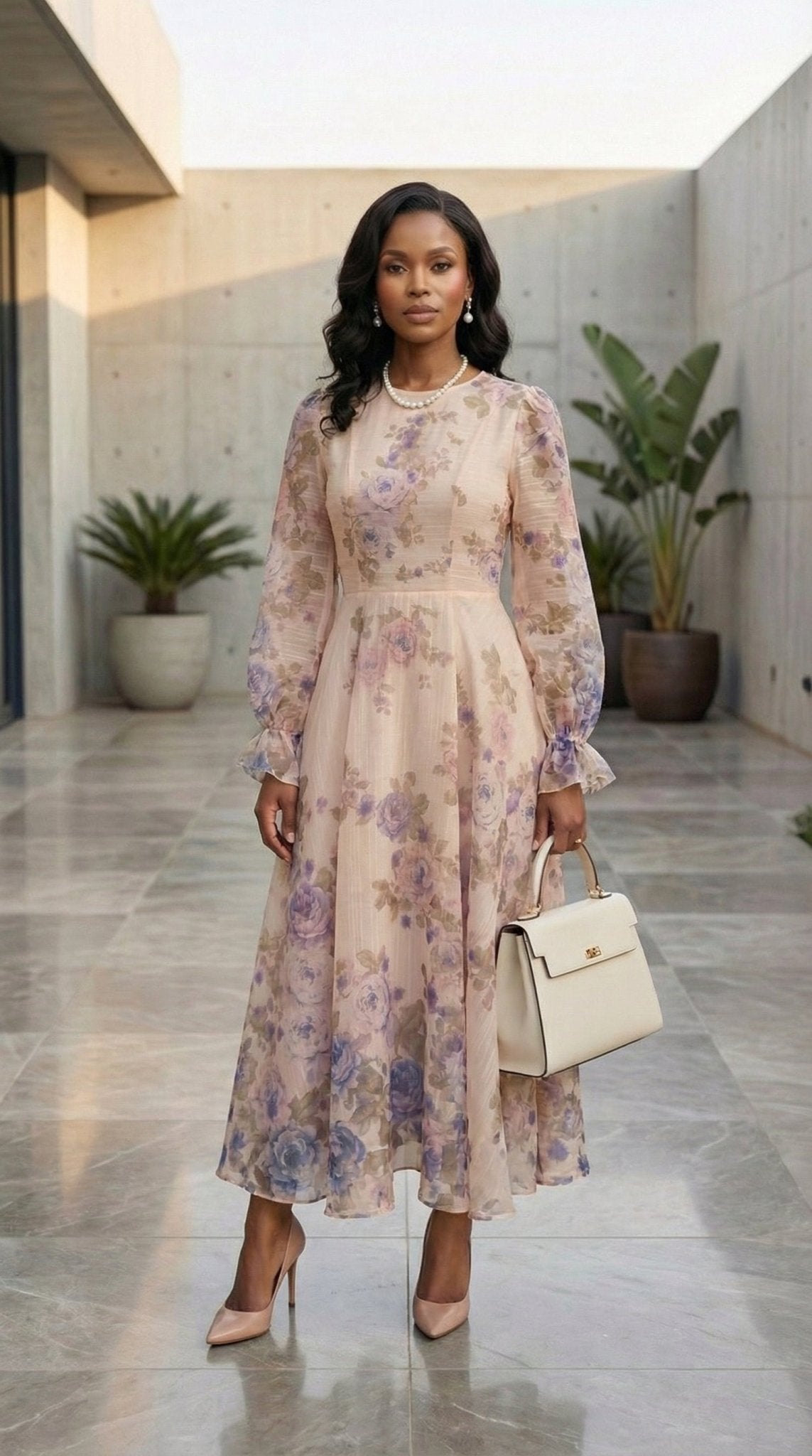 Floral Midi Dress | Lavender Romantic Modest Dress for Women | Zuri Boutique - Zuri Boutique