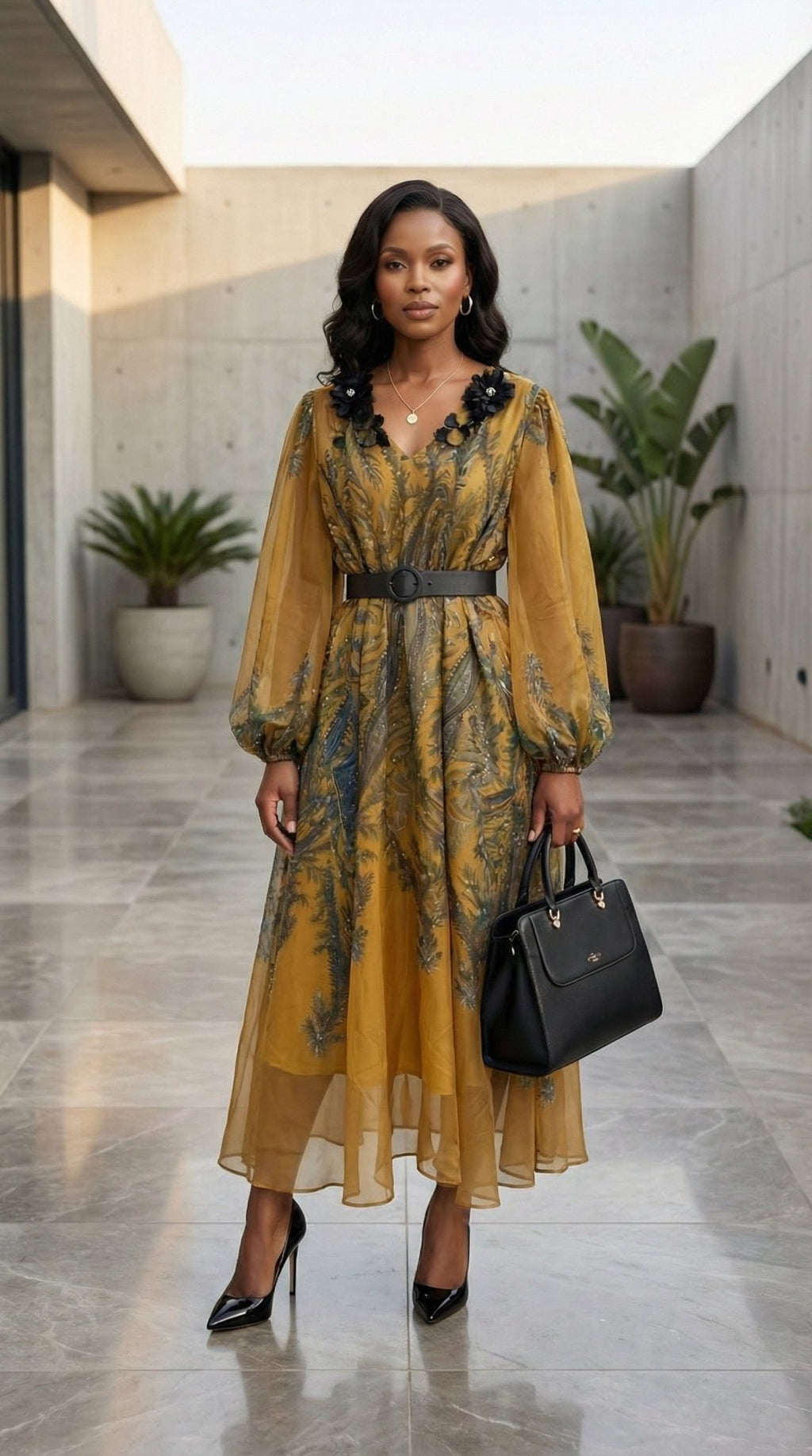 Embellished Floral Midi Dress | Chiffon Formal Dress for Women | Zuri Boutique - Zuri Boutique