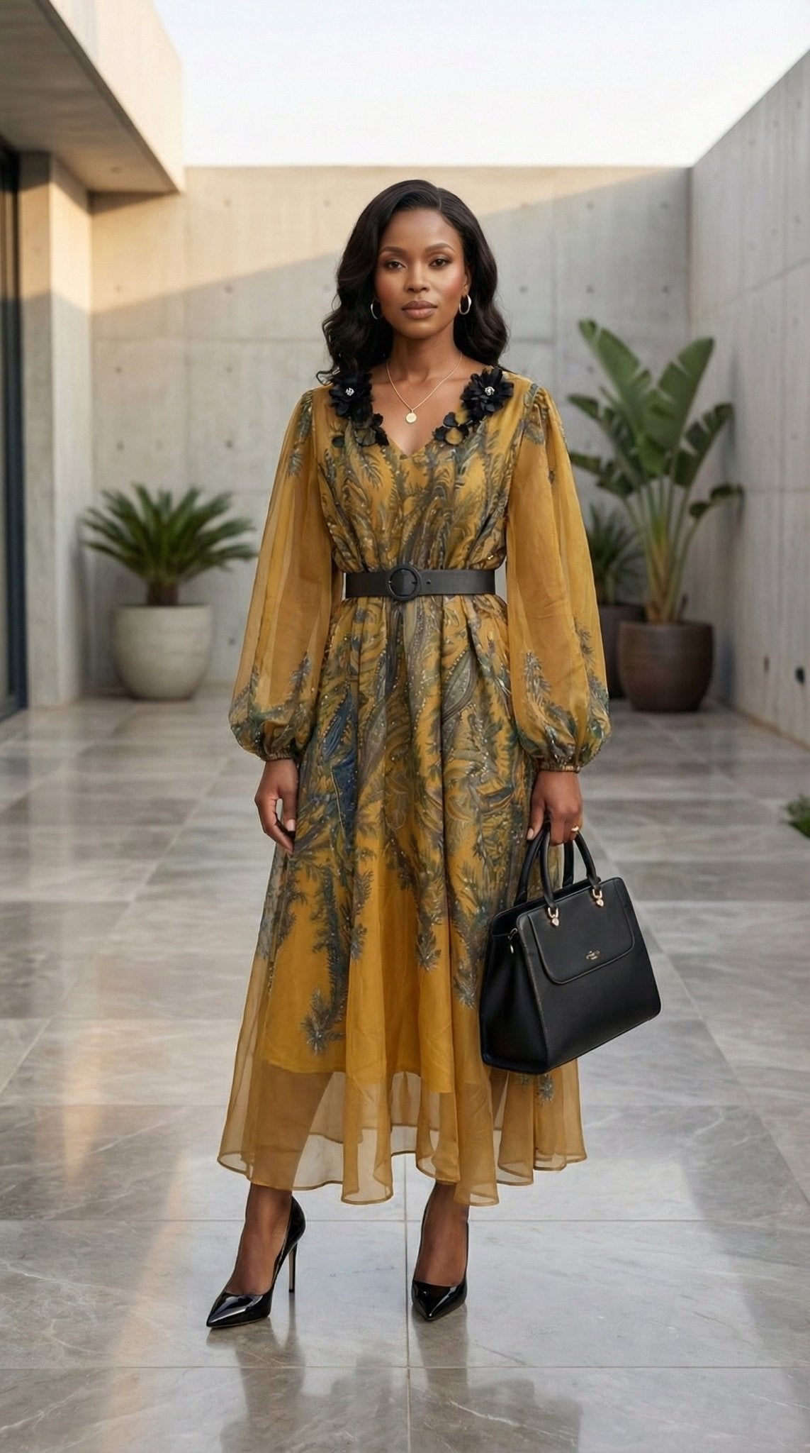 Embellished Floral Midi Dress – Chiffon Formal Dress for Women Embellished Floral Midi Dress – Chiffon Formal Dress for Women