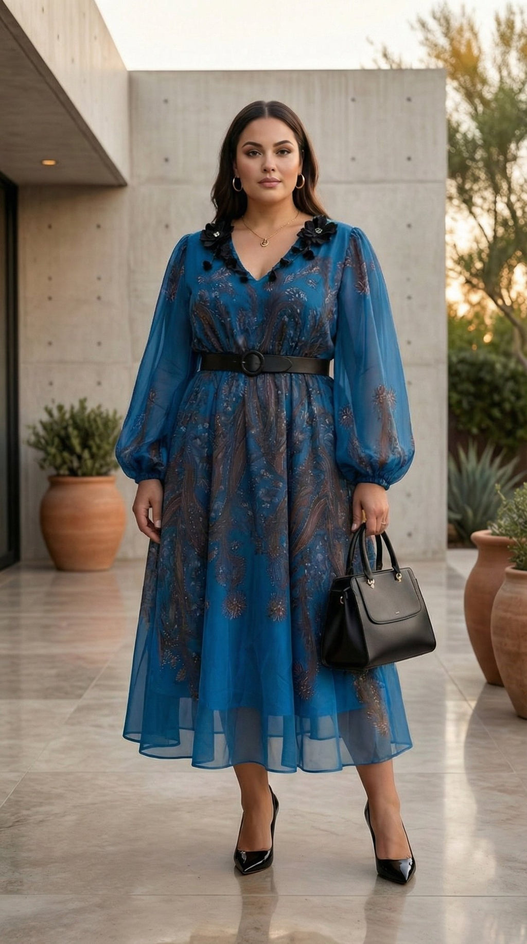 Embellished Floral Midi Dress | Chiffon Formal Dress for Women | Zuri Boutique - Zuri Boutique