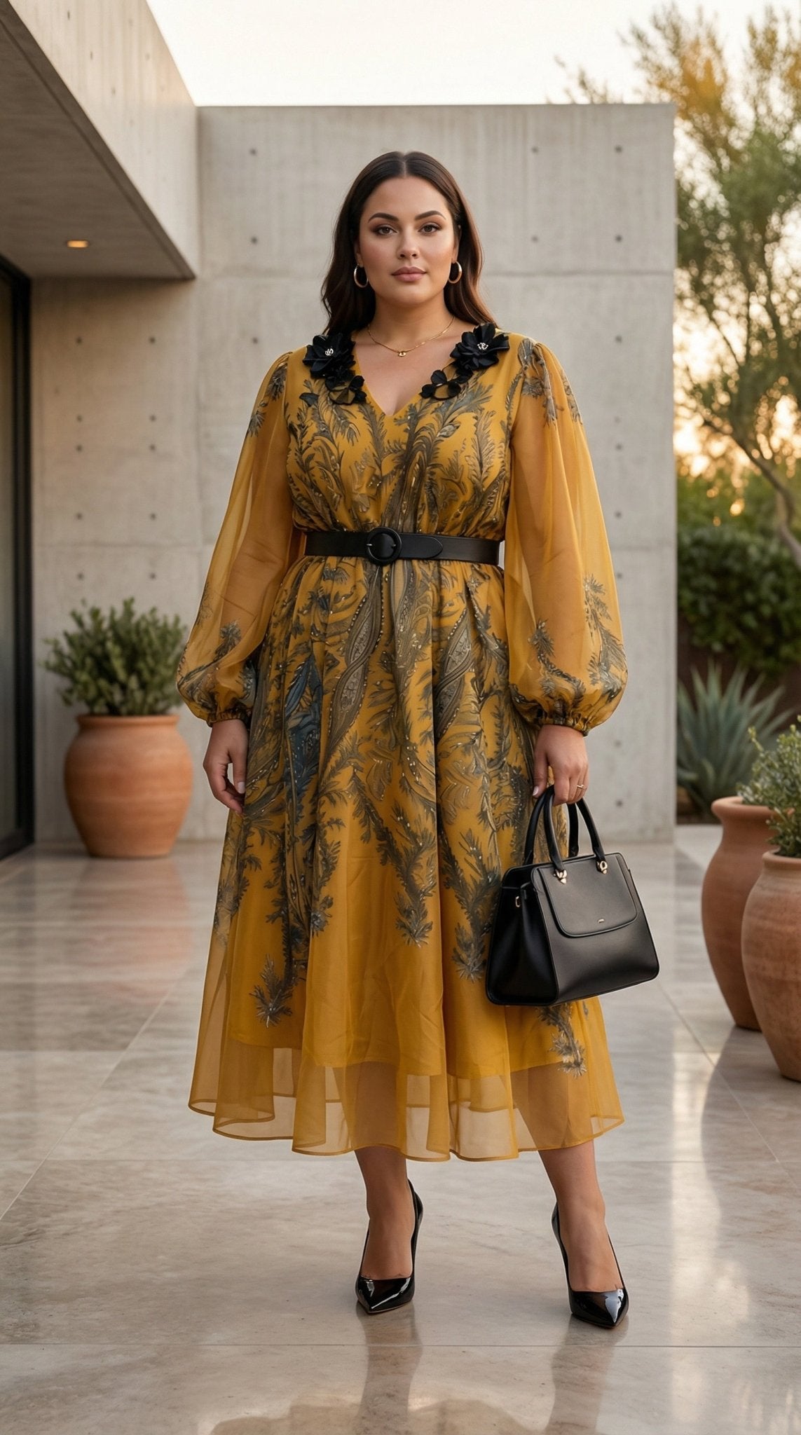 Embellished Floral Midi Dress | Chiffon Formal Dress for Women | Zuri Boutique - Zuri Boutique