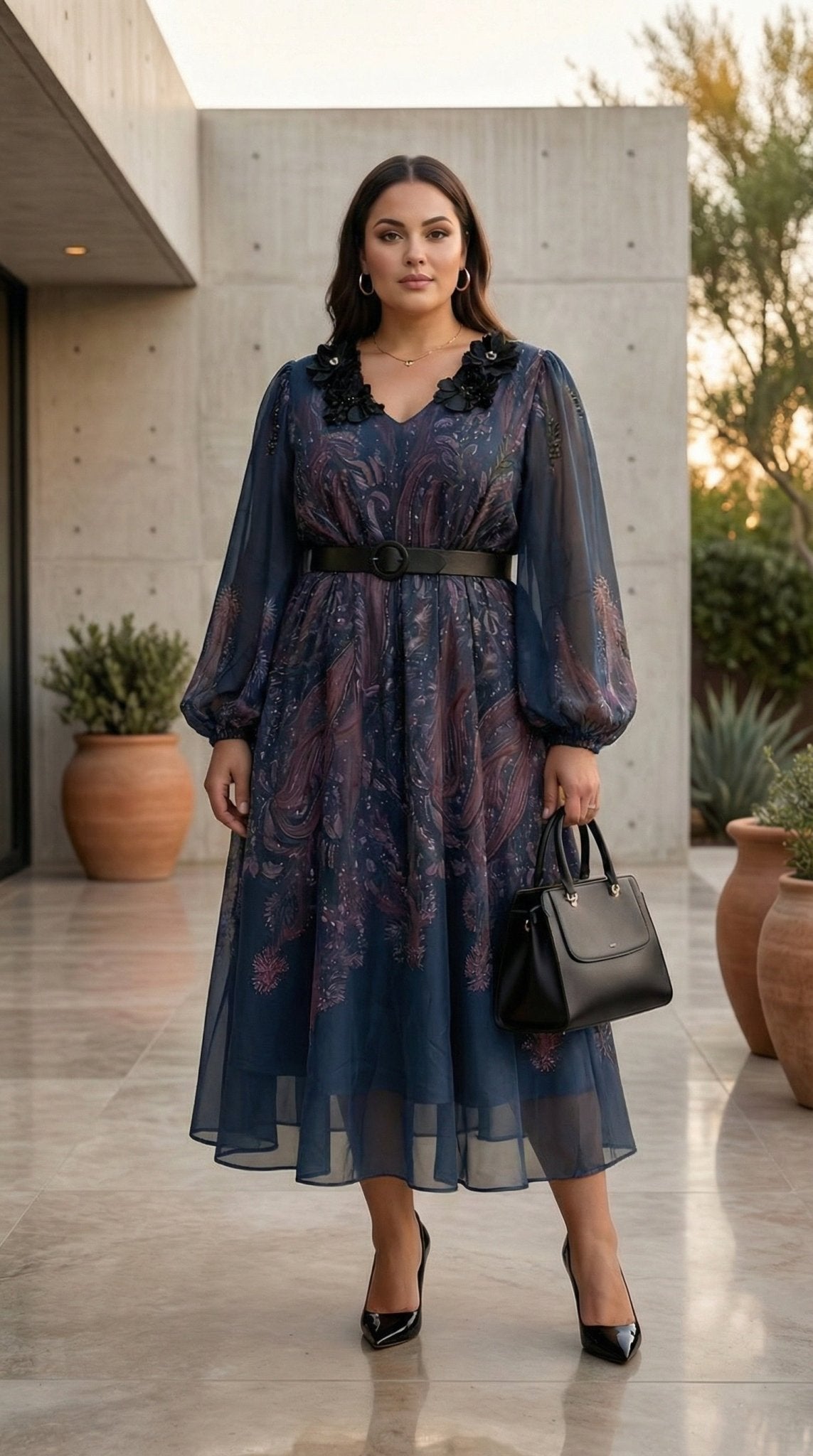 Embellished Floral Midi Dress | Chiffon Formal Dress for Women | Zuri Boutique - Zuri Boutique