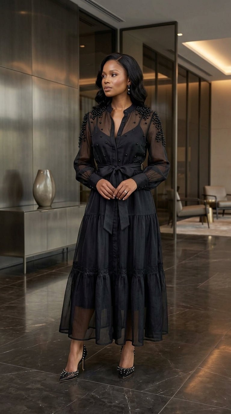 Pearl Beaded Midi Dress | Elegant Formal Dress for Women | Zuri Boutique - Zuri Boutique